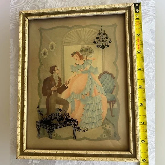 4 Vintage Curved Glass Framed Reverse Painted Silhouettes